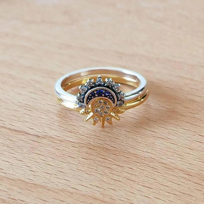 Celestial Sparkling Sun and Moon Ring Set