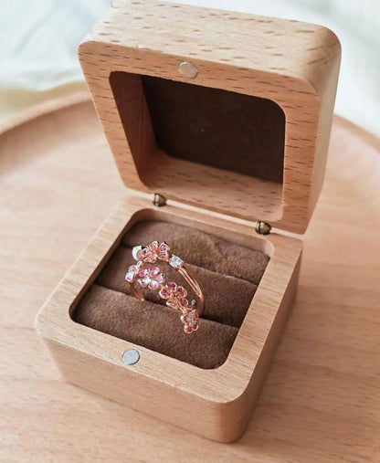 Pink Peach Blossom Flower Branch Open Ring