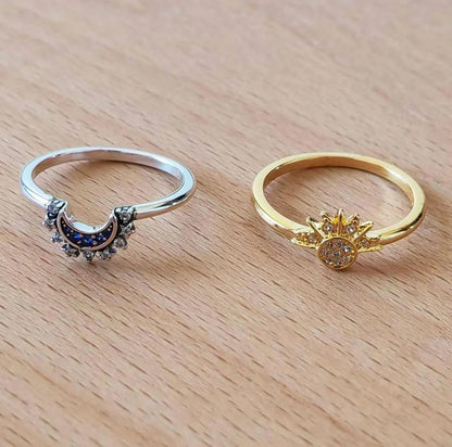Celestial Sparkling Sun and Moon Ring Set