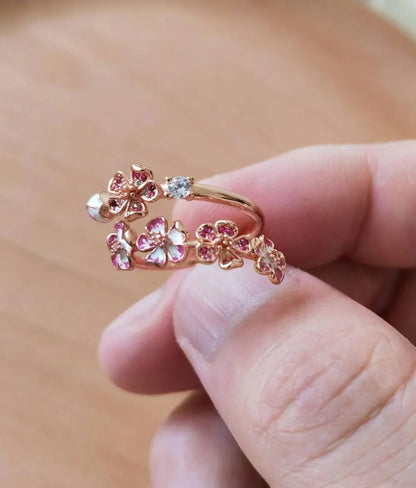 Pink Peach Blossom Flower Branch Open Ring