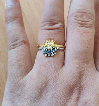 Celestial Sparkling Sun and Moon Ring Set
